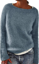 Loose Casual Pullover Knit Sweater Boat Neck Long Sleeve Winter Keep Warm Sweater Tops